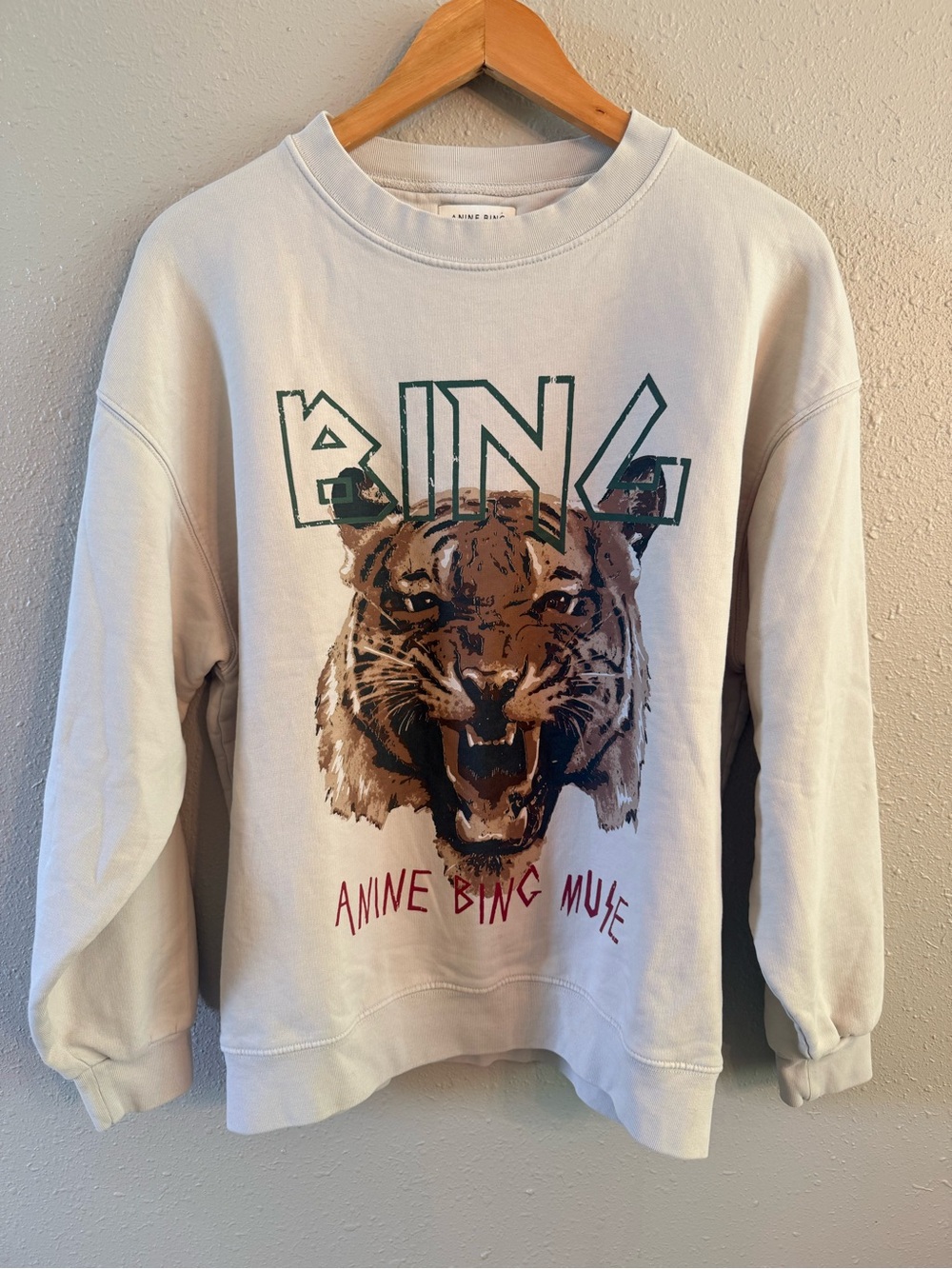 Anine Bing Tiger Muse Sweatshirt Medium Beige - Picture 2 of 7